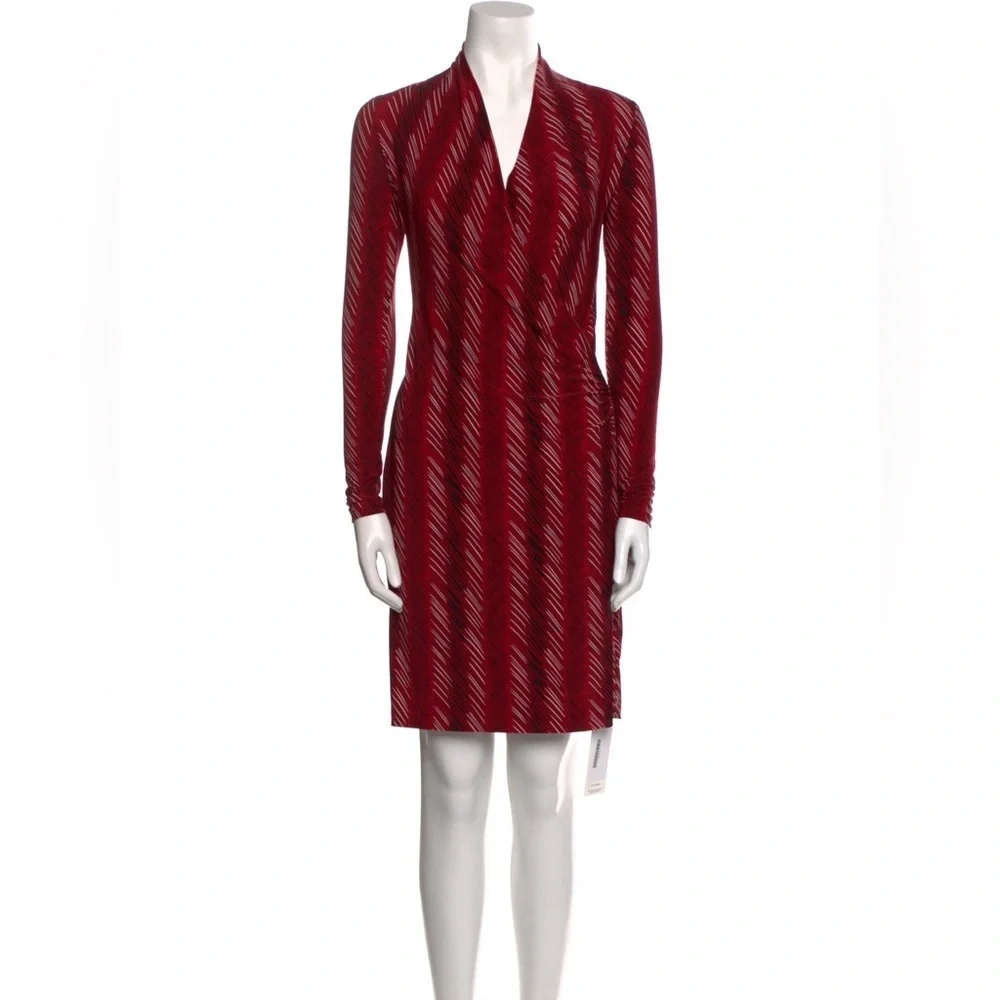 Norma Kamali Printed Wrap Dress Red Stripe Size Medium - Picture 10 of 12